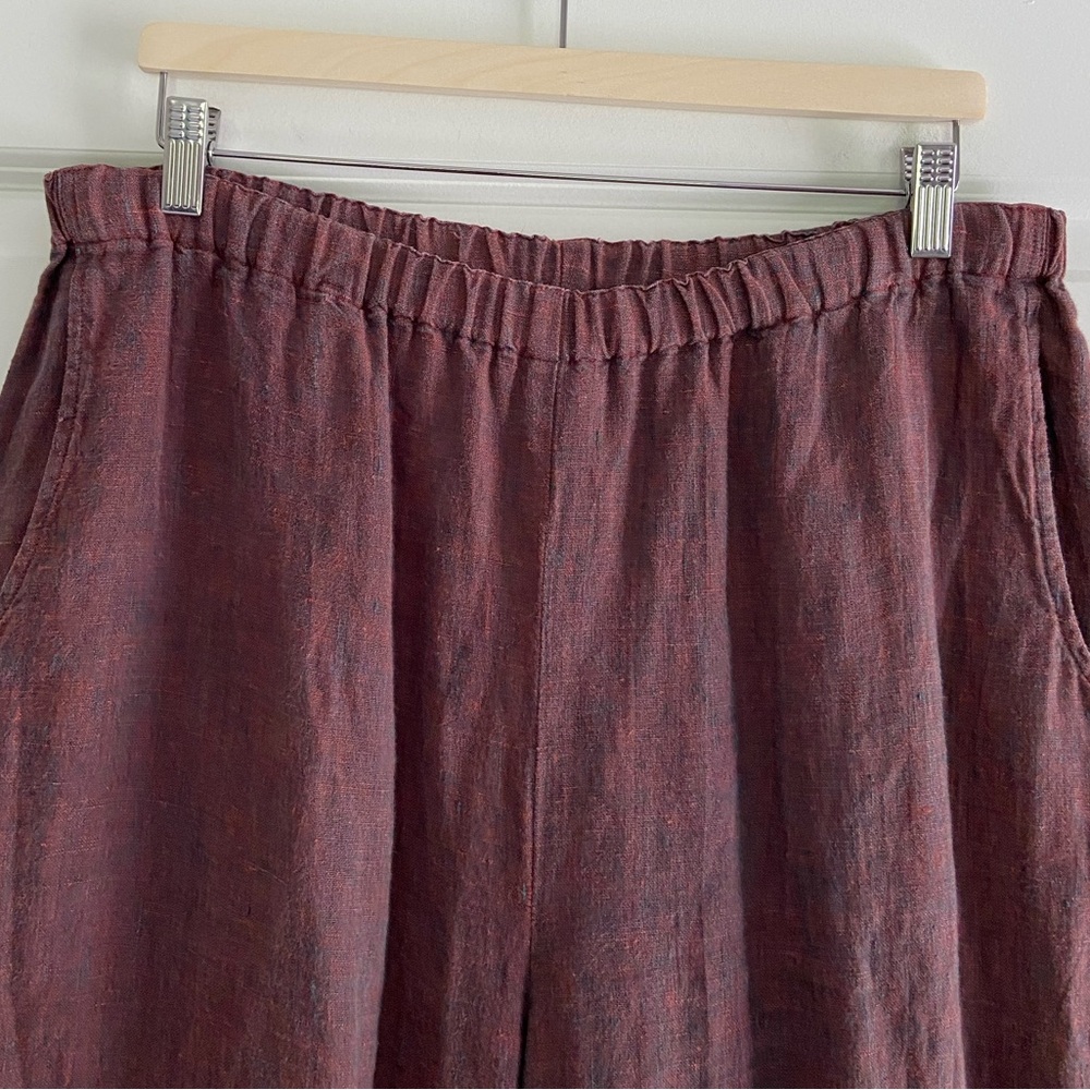 FLAX Linen Pants High Rise Wide Leg Cropped Texture Slub Lagenlook Coastal Sz S - Picture 3 of 14